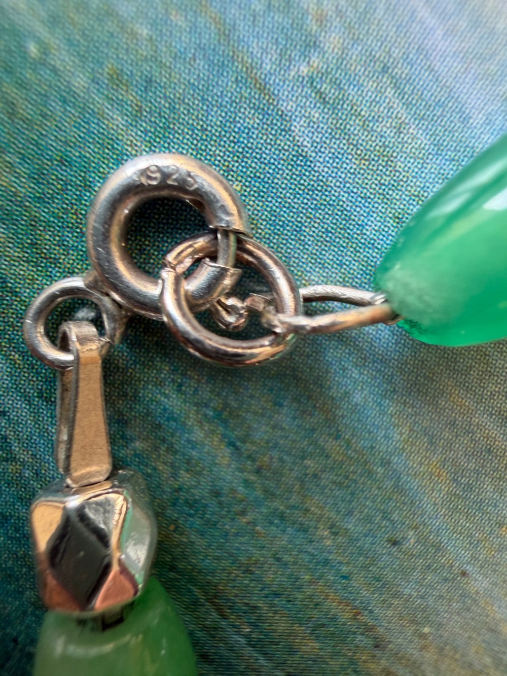 Vtg Sterling Silver Green Art Glass Bead Necklace 15" - Picture 7 of 10